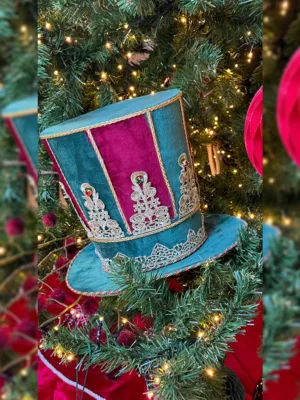 Jouet de Noël : chapeau bordeaux, vert et or  - 22 cm