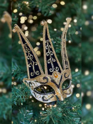 Ornement de Noël : Masque noir et or - 28cm