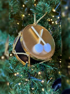 Ornement de Noël : Tambour noir et or - 11cm