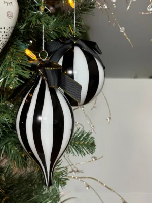 Boule de Noël : motif à rayure, ronde - 11,5 cm