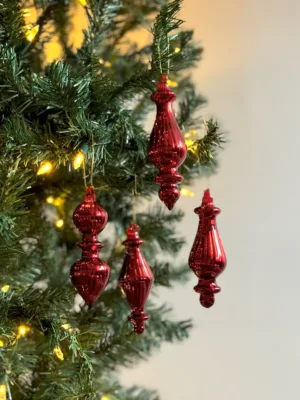 Ornement de Noël : En verre bordeaux avec finition à rayures - 12 cm