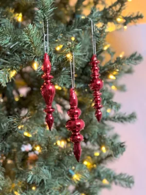 Ornement de Noël : En verre bordeaux avec finition à rayures - 16 cm