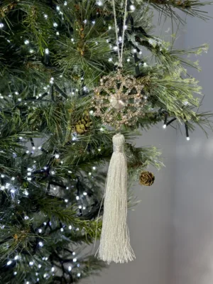 Ornement de Noël : gland de sapin - 12 cm, blanc