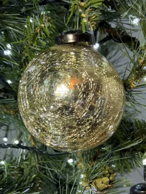 Boule de Noël : en verre craquelé, or, D-10 cm