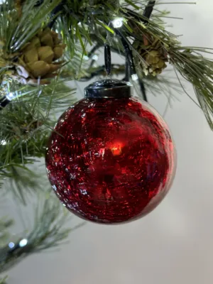 Boule de Noël : en verre craquelé, rouge, D-10 cm