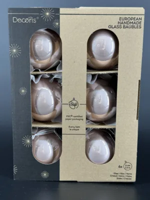 Boule de Noël : Rose poudré émaillé en verre  - 6 cm