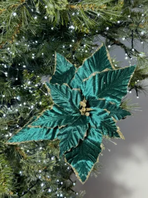Ornement de Noël : Poinsettia sur pince en couleur vert, 30 cm