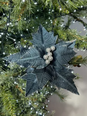 Ornement de Noël : Poinsettia sur pince en couleur gris, 27 cm