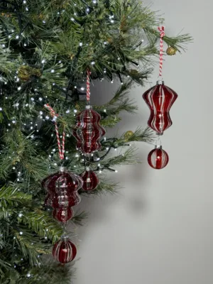 Ornement de Noël: Lot de 3 pendentifs en verre verre rouge, 18 cm