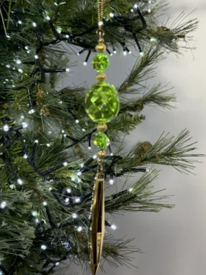 Ornement de Noël : Pendentif vert et or automnal avec pierre octogonale et diamant fin clair, 18 cm