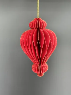 Ornement de Noël : forme de fuseau origami rouge, H-15 cm, D-9,5 cm