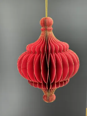 Boule de Noël : origami en forme de toupie , ROUGE, H-15 cm, D-10,5 cm
