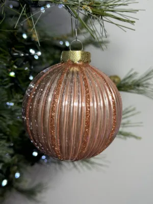 Boule de Noël : couleur melon doux  en verre  - 8 cm