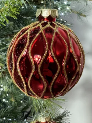 Boule de Noël : en verre, 8 cm, Rouge joyeux