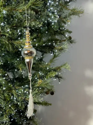 Ornement de Noël : Suspension argentée  15cm + pamille