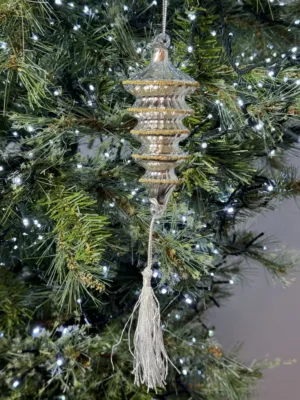 Ornement de Noël : Suspension argentée  12cm + pamille