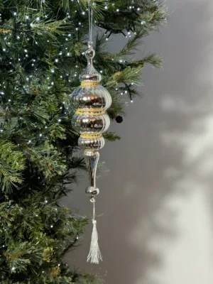 Ornement de Noël : Suspension argentée  30cm + pamille