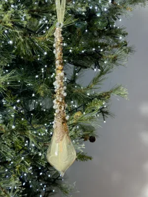Ornement de Noël : Stalactite éclatante doré claire en verre, 25 cm