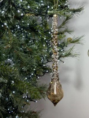Ornement de Noël : Stalactite éclatante doré en verre, 25 cm