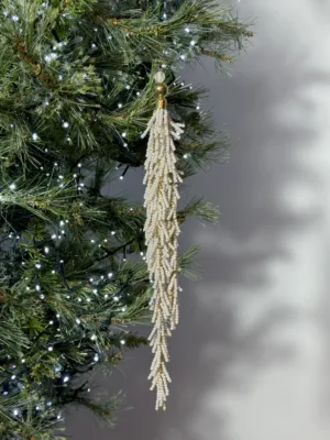 Ornement de Noël : Suspension décorative perlée beige - 33 cm