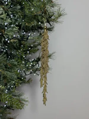 Ornement de Noël : Suspension décorative perlée dorée, 33 cm