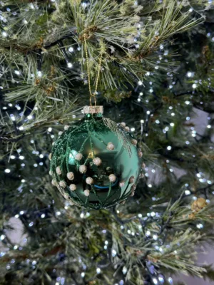 Boule de Noël : couleur vert en verre  - 8 cm