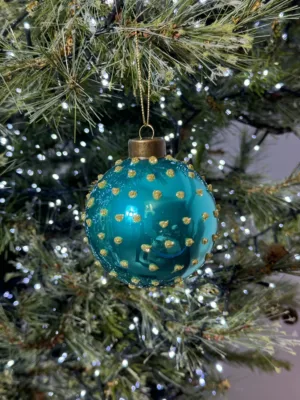 Boule de Noël : en verre turquoise, D 8cm