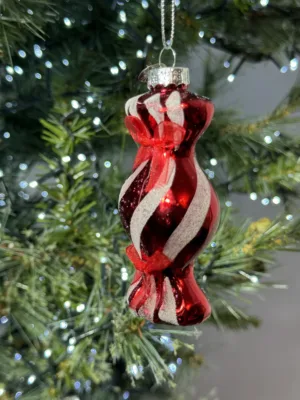 Ornement de Noël : Bonbon Candy en verre torsadé