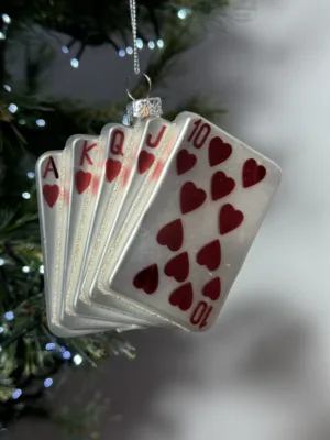 Ornement de Noël : en forme de disque en verre avec motif "Jeu de Cartes" - 12 cm