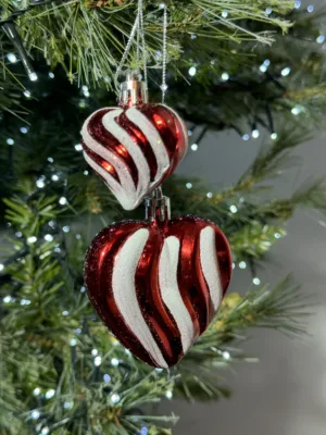 Ornement de Noël : Cœurs Candy avec mélange de paillettes blanches