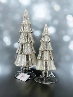 Objet de décoration: ensemble de 2 arbres de Noel en verre pour table. 32 cm