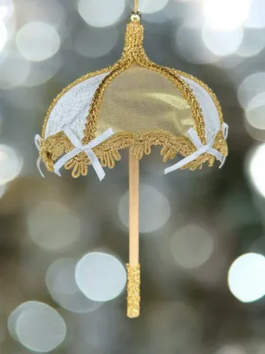 Ornement de Noël : Parapluie en tissu Doré-crème, 18 cm