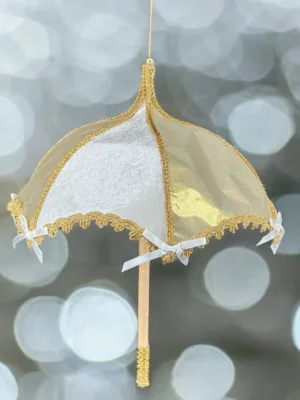 Ornement de Noël : Parapluie en tissu Doré-crème, 38 cm