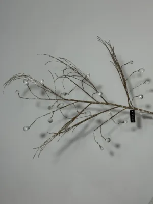 Branche décorative de Noël : Gerbe dorée champagne avec cristaux - 86 cm