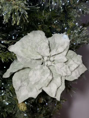 Ornement de Noël : Fleur de Noël givrée – 25 cm