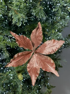 Ornement de Noël : fleur de Noël en velours rose et paillettes, D: 25 cm
