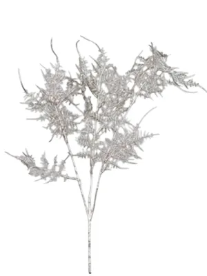 Branche décorative de Noël : Asparagus métallisée, finition platine. 66 cm