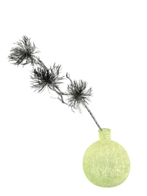 Branche décorative de Noël : chardon métallique, noir- argenté, 56 cm