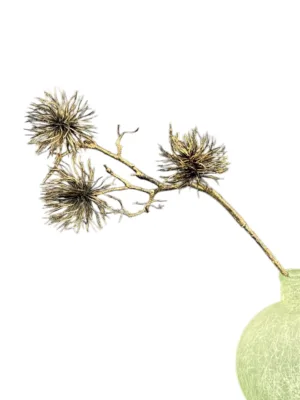 Branche décorative de Noël : chardon métallique, noir- doré, 56 cm