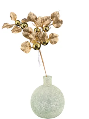 Branche décorative de Noël : Boule en métal Tige de feuille or, 61 cm