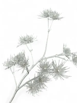Branche décorative de Noël : noisetier en métal argenté, 80 cm