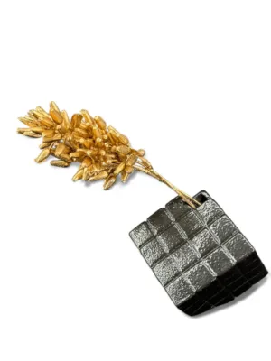 Branche décorative de Noël : bouquet de fruits métallique doré – 24 cm, lot de 2