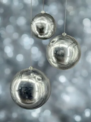 Boule de Noël : Boule en polyéthylène brillante, argent, 25 cm