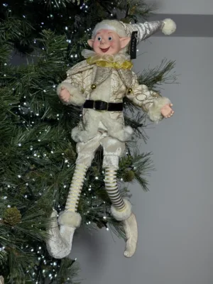 Ornement de Noël : Ornement suspendu d'elfe articulé doré - 46 cm
