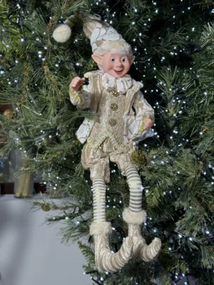 Ornement de Noël : Ornement suspendu d'elfe articulé doré - 46 cm
