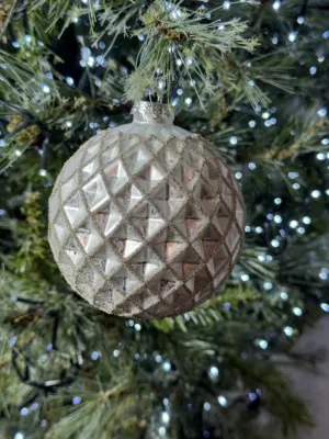 Boule de Noël : en verre, argentée - blanc, 10 cm