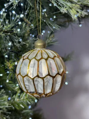 Boule de Noël : en verre, doré - blanc, 8 cm