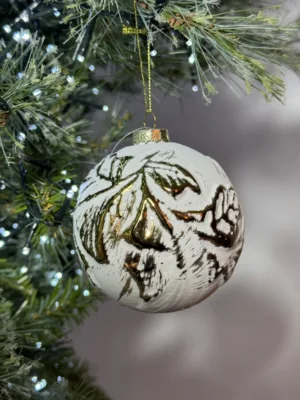 Boule de Noël : en verre, doré - blanc, 10 cm