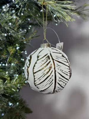 Boule de Noël : en verre, doré - blanc, 10 cm