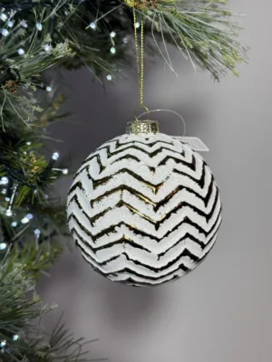 Boule de Noël : en verre, doré - blanc, 10 cm